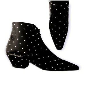 NIB Saint‎ Laurent Belle Lace Up Ankle Booties in Black Satin with Crystal, 36EU